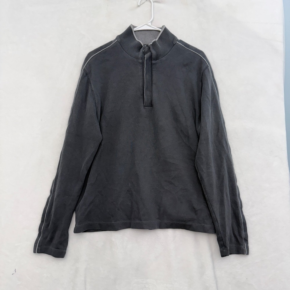 Hugo Boss 1/4 Snap Sweater Mens L Gray Knit Pullover Regular Fit